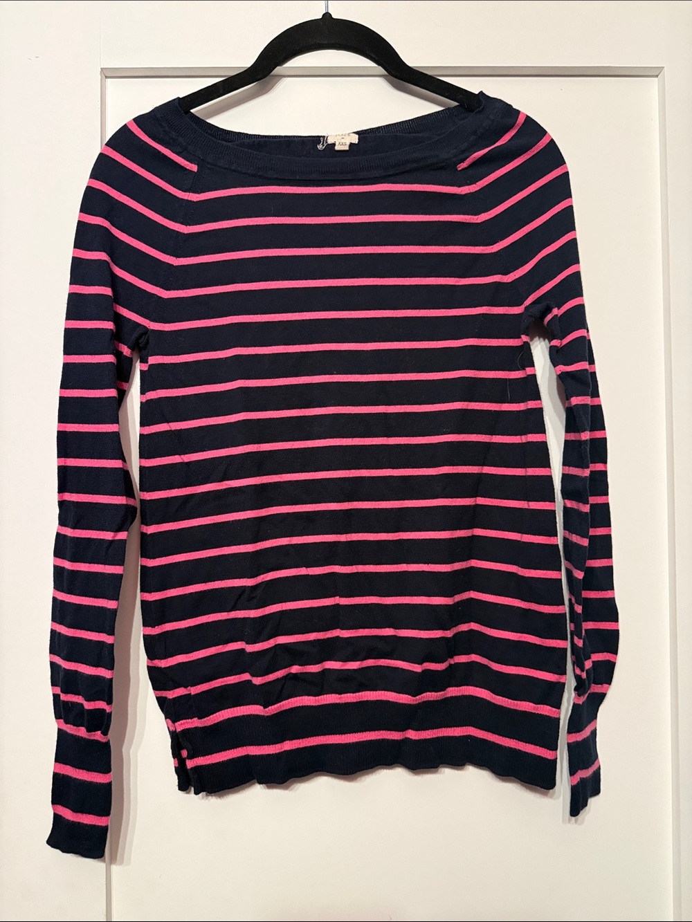 J. Crew Navy and Hot Pink Striped Long-Sleeve Knit Top
